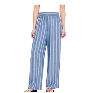 Old Navy Womens Striped Linen Wide Leg Pants Size M NWT Chambray Coastal Pull On